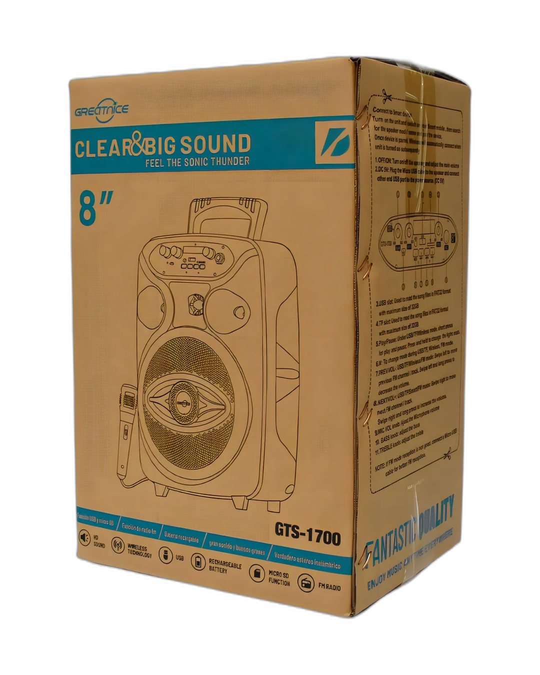 Bocina 8 PuLG Bt/ Usb / Micro Sd / Aux / Mic Gts-1700